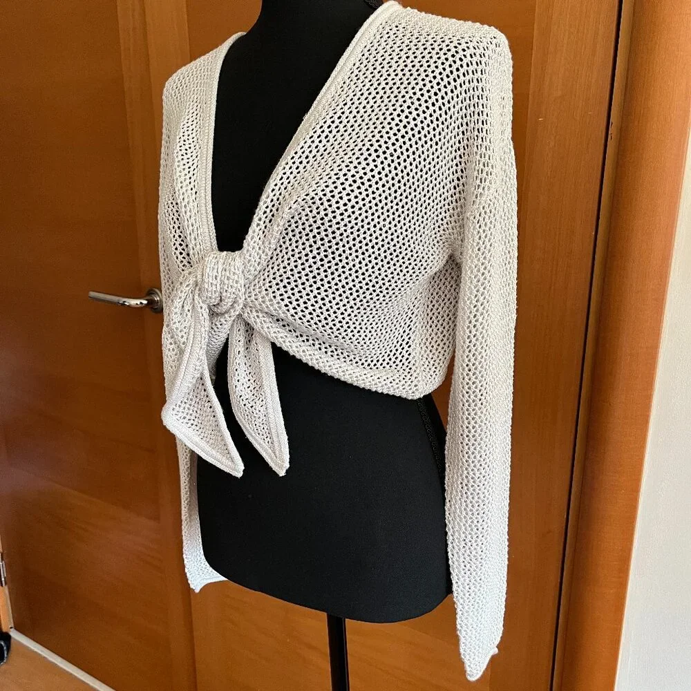2-Pc.Soft Open Knit Mesh Wrap Top and Pencil Skirt, Size M - Picture 5 of 7